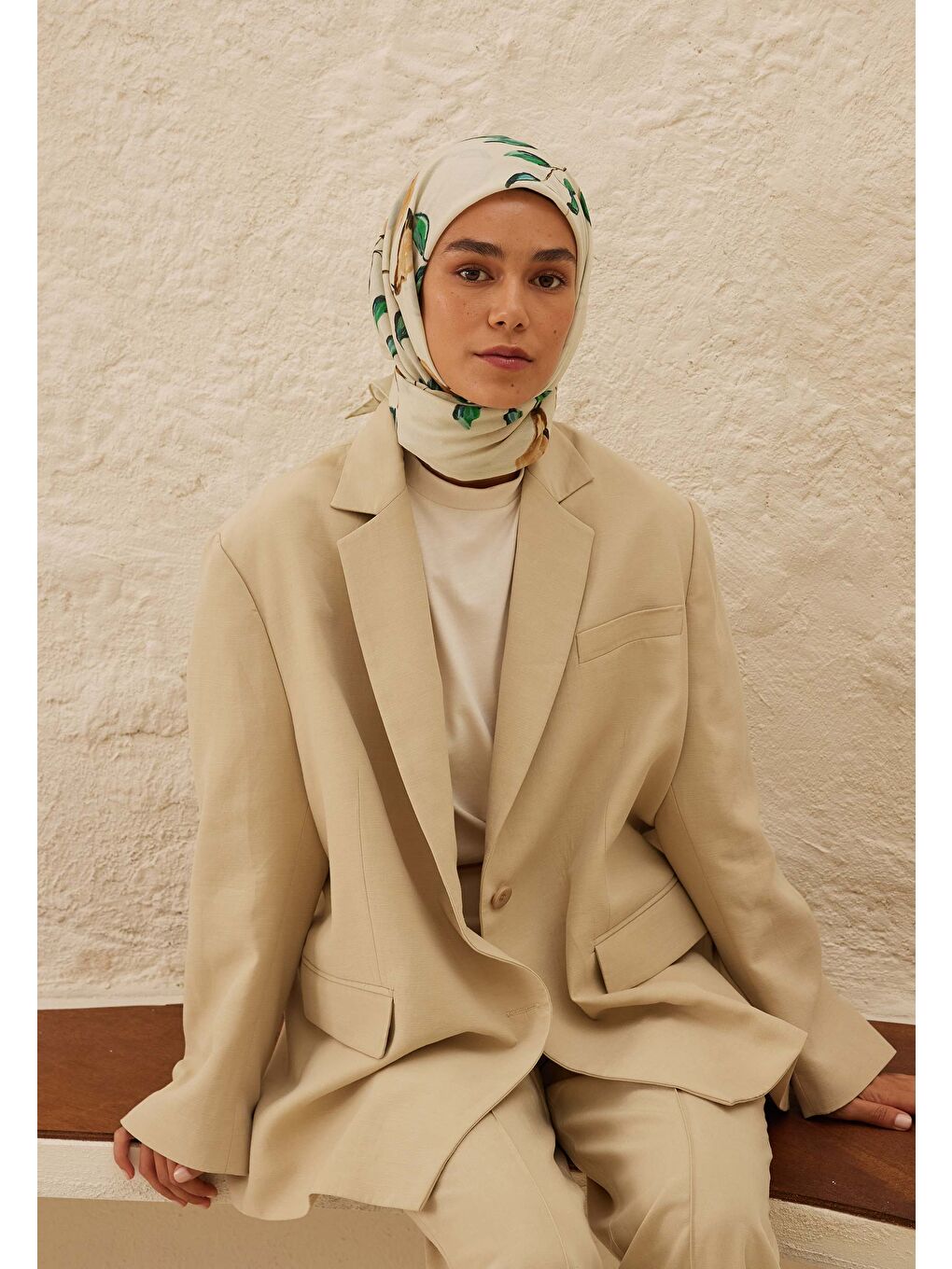 Bridget Desen Pamuk Vual Eşarp Bej