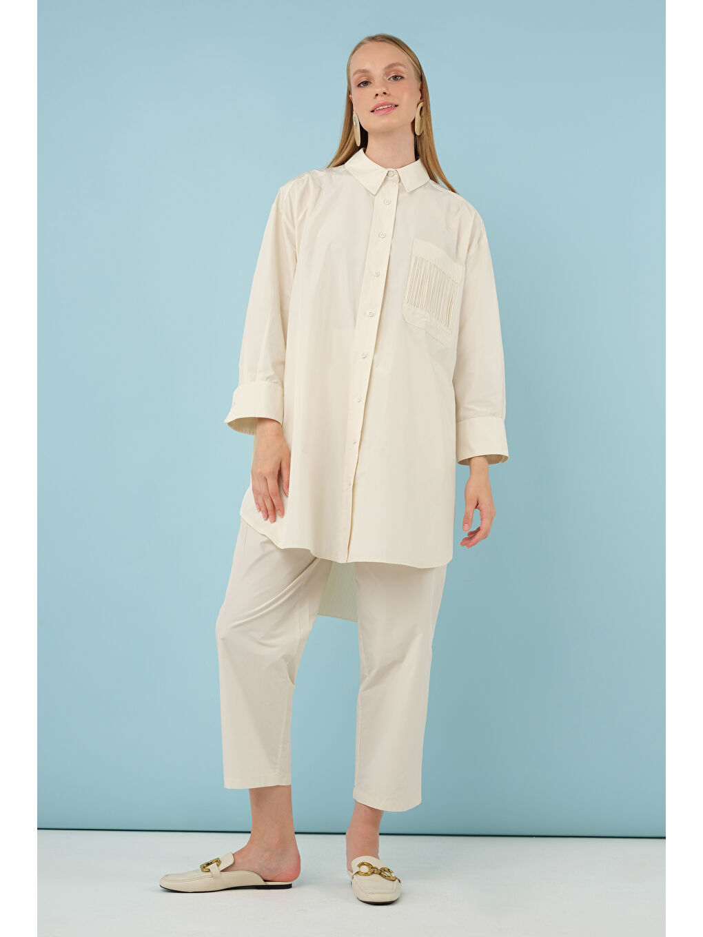 Piliseli Gömlek Ekru-1