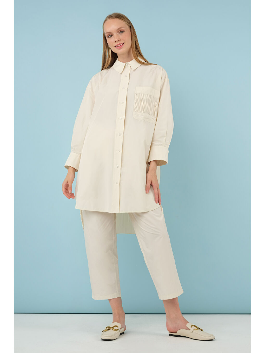 Piliseli Gömlek Ekru-2