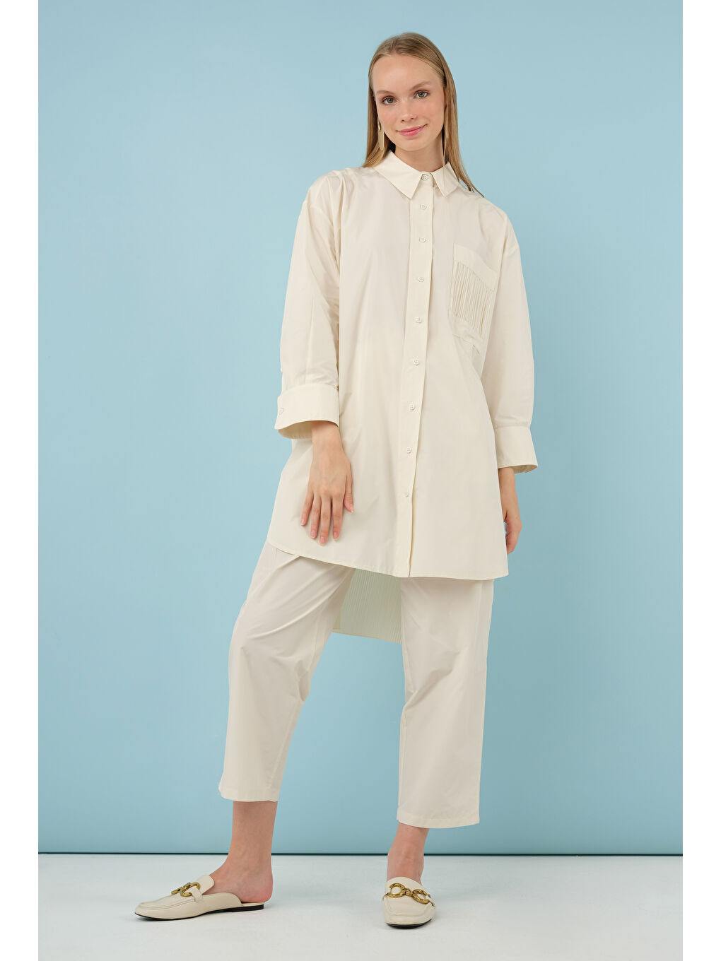 Piliseli Gömlek Ekru-3
