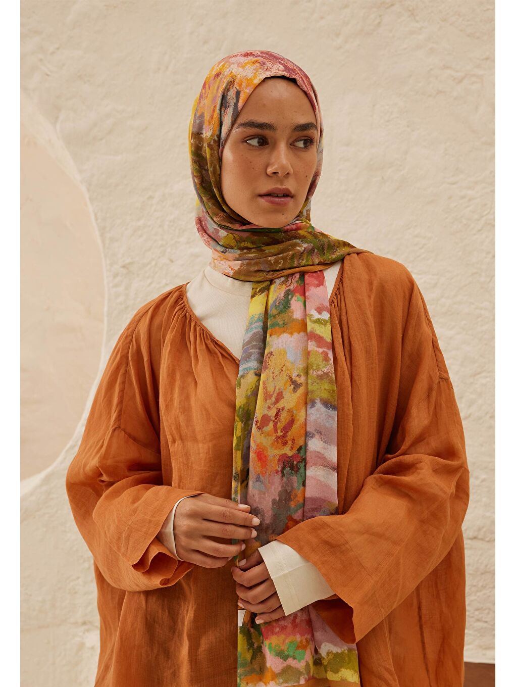 Kahverengi Esther Desen Rami Şal Toprak-1