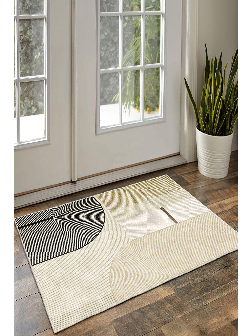 Kahverengi Dekoratif Özel Tasarım Yıkanabilir İnce Kaymaz Tabanlı Modern Halı KECE FR49-3