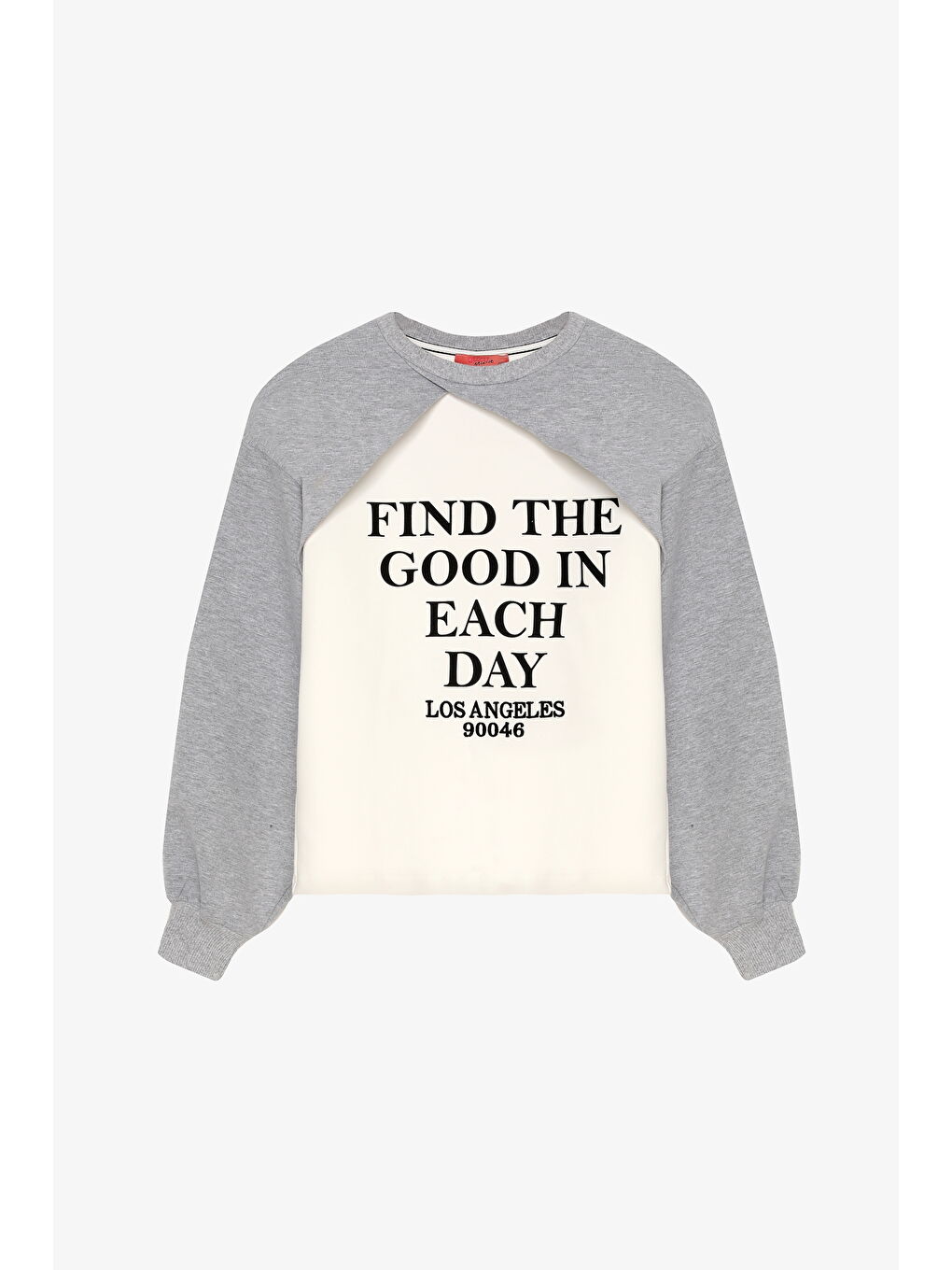 Match Detaylı Yazı Baskılı Bisiklet Yaka Sweatshirt Gri