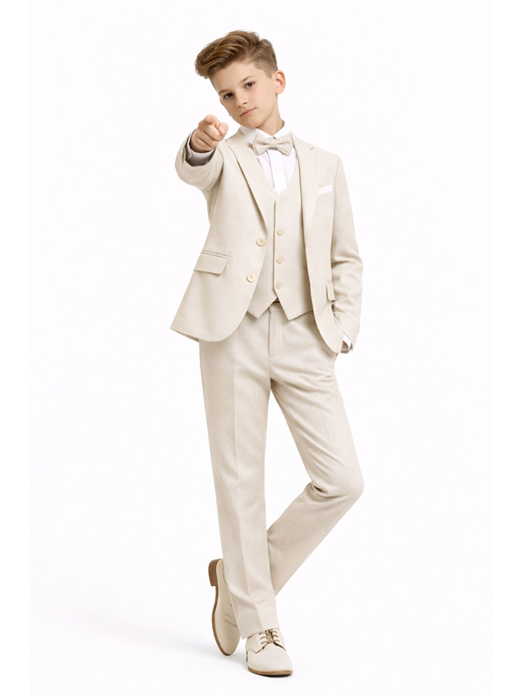 Bej Erkek Çocuk Slim Fit Premium Damatlık Smokin Takım Elbise Ak4000-2