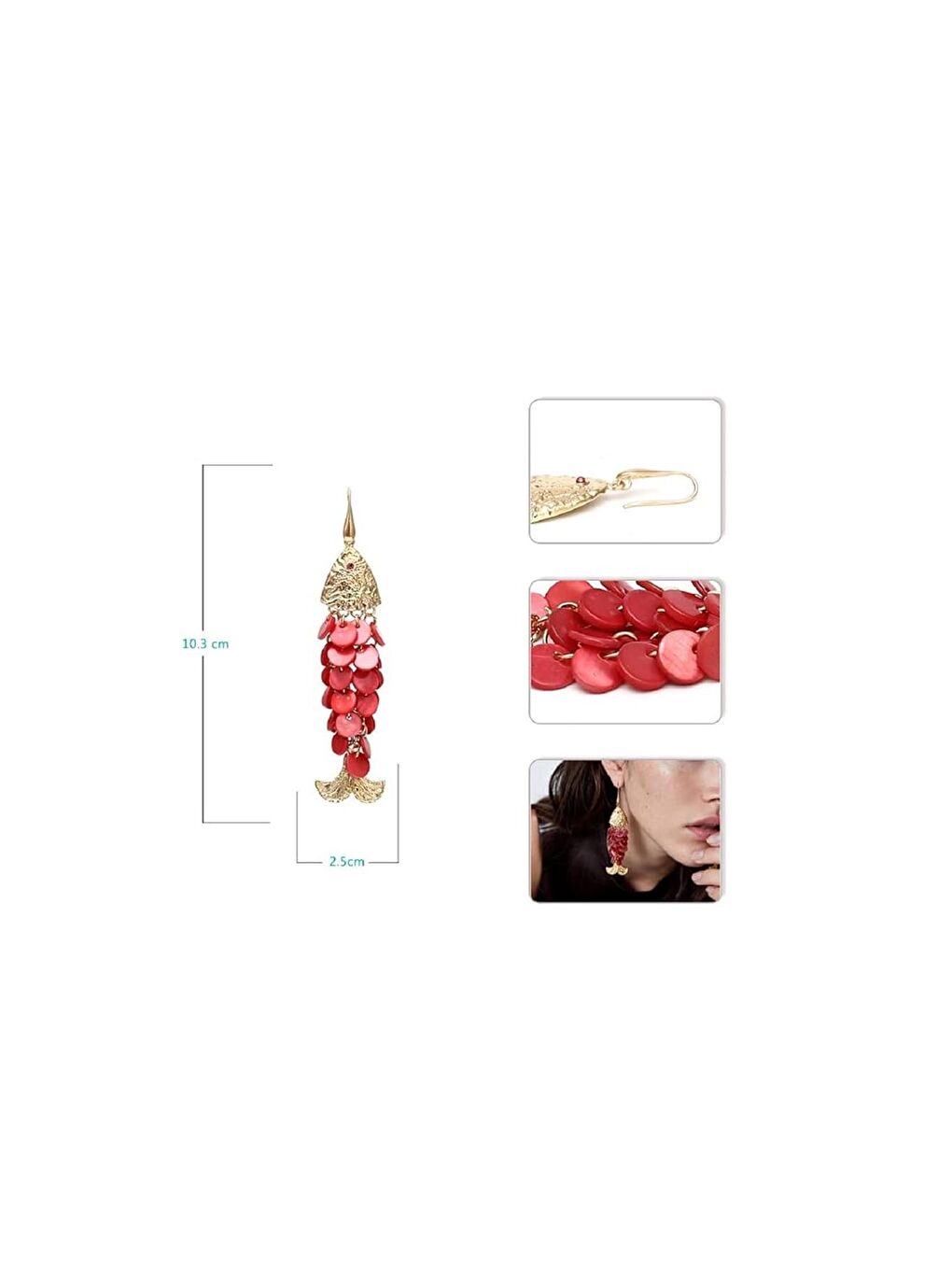 Kırmızı Pullu Balık Sallantılı Kadın Küpe-3