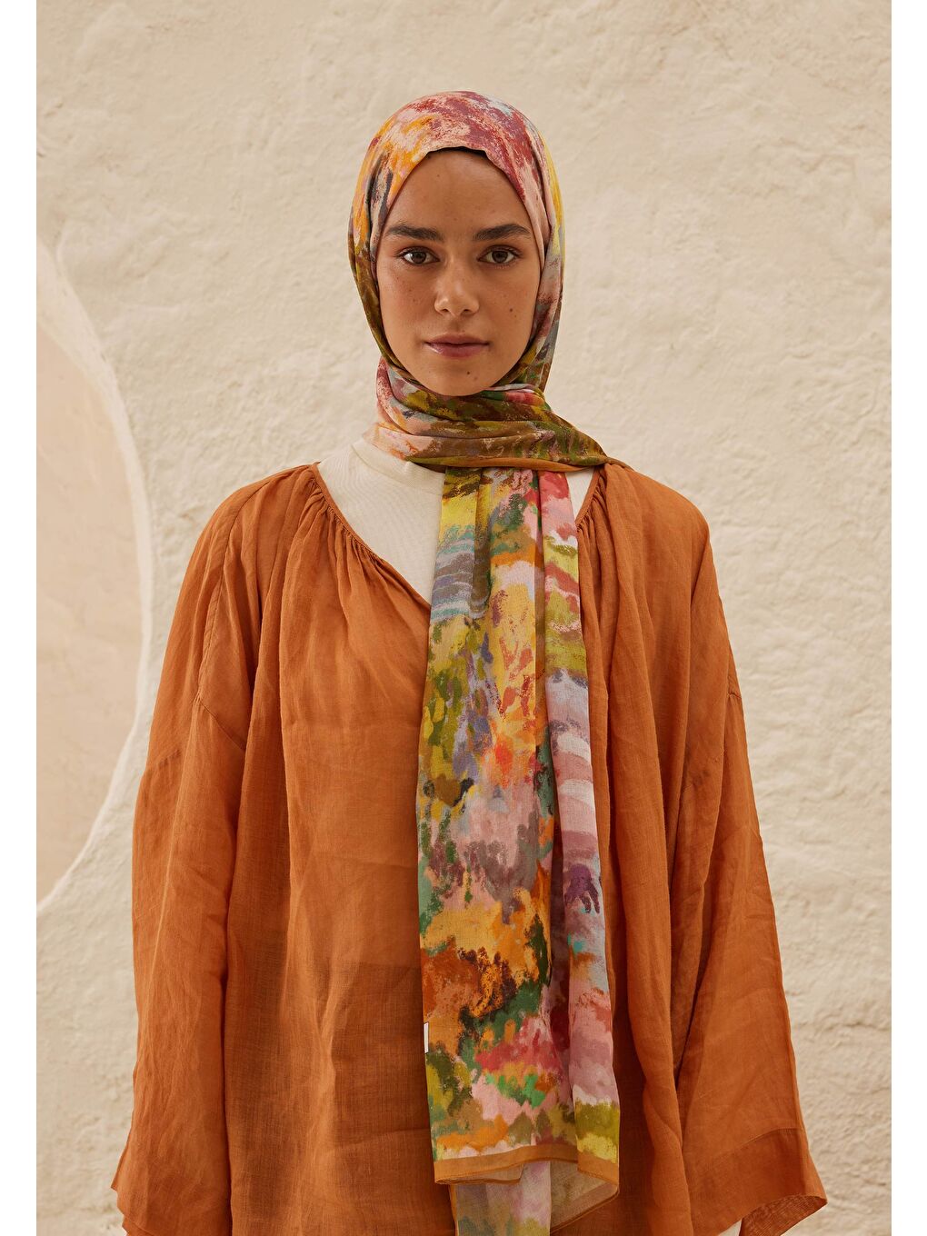 Kahverengi Esther Desen Rami Şal Toprak-2