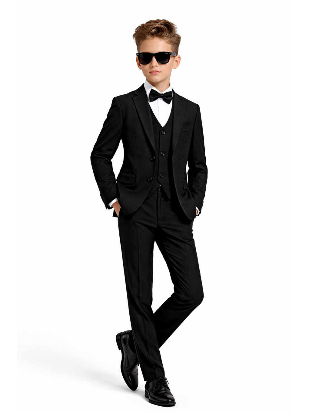 Siyah Erkek Çocuk Slim Fit Premium Damatlık Smokin Takım Elbise Ak4000-1