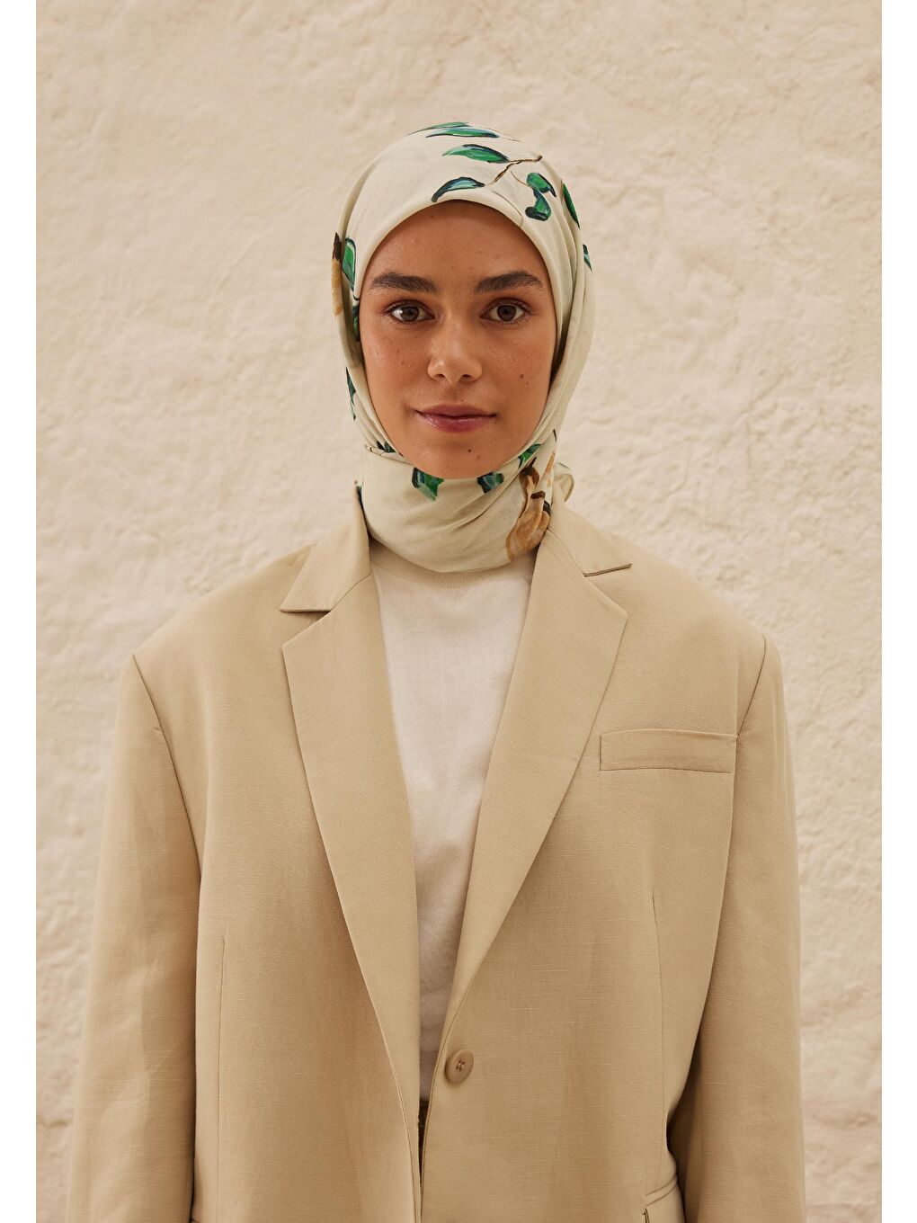 Bridget Desen Pamuk Vual Eşarp Bej-2