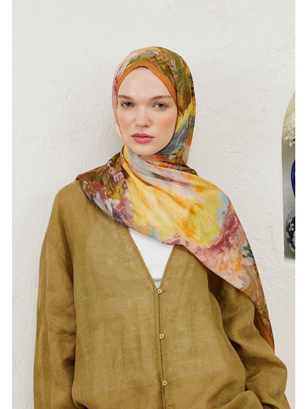 Kahverengi Esther Desen Rami Şal Toprak-4