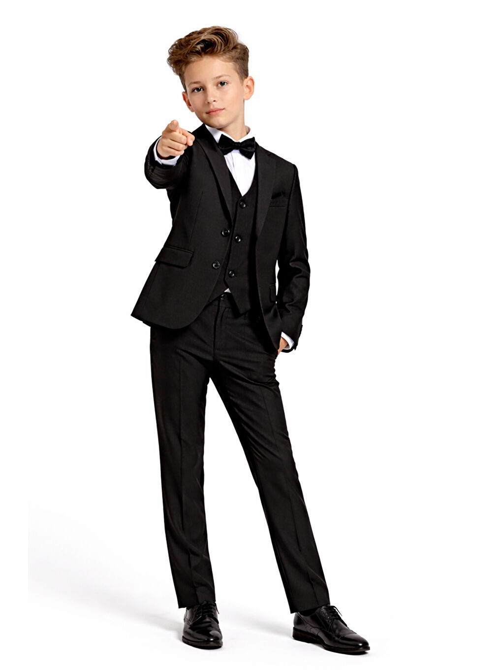 Siyah Erkek Çocuk Slim Fit Premium Damatlık Smokin Takım Elbise Ak4000-2