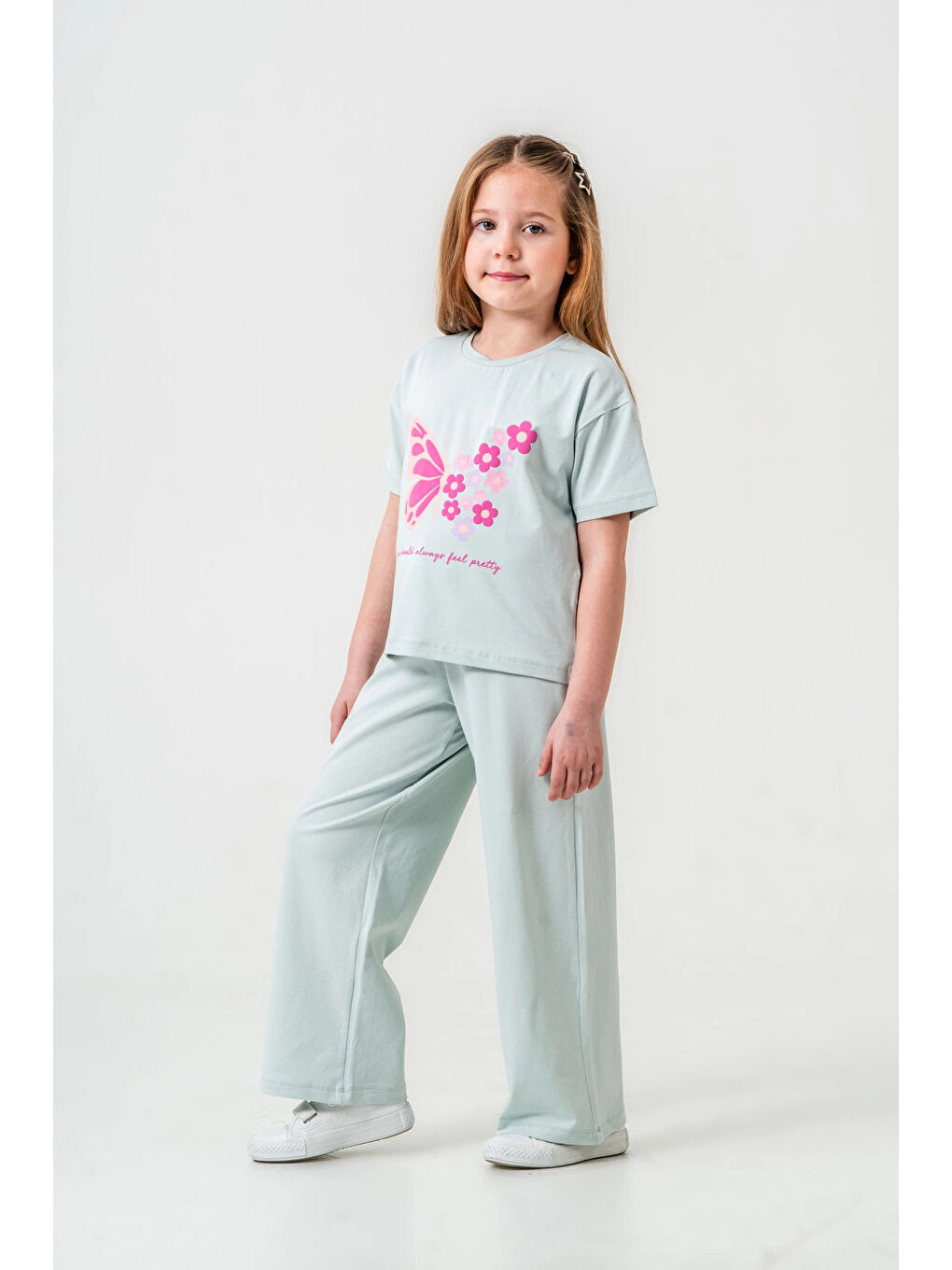 Turkuaz Kelebek Baskılı Kız Çocuk Takım 034-3