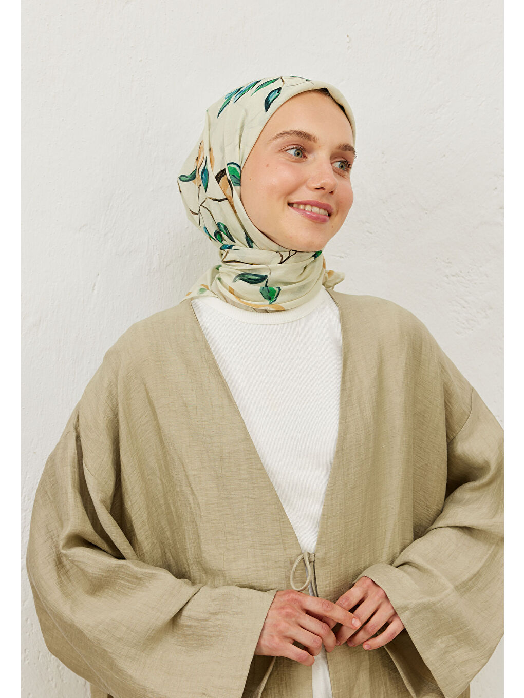Bridget Desen Pamuk Vual Eşarp Bej-4