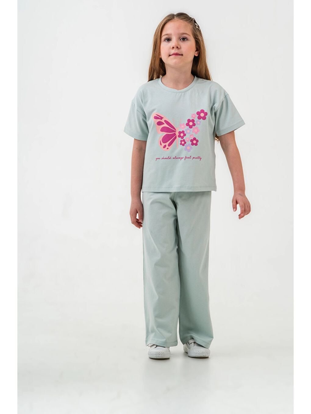 Turkuaz Kelebek Baskılı Kız Çocuk Takım 034-4