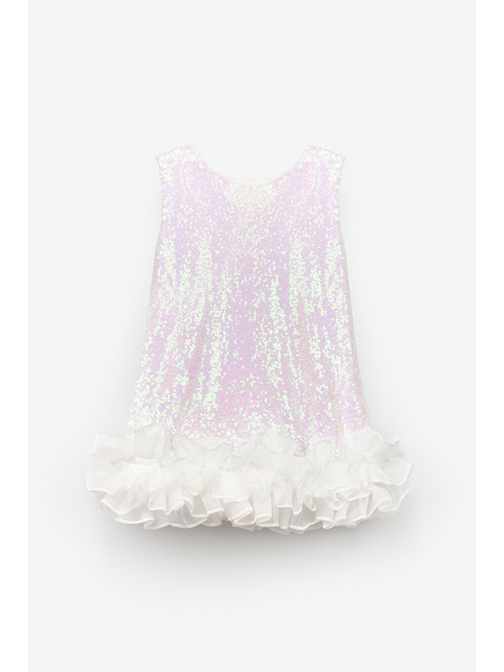 Beyaz Pullu Etek Ucu Fırfırlı Kız Çocuk Elbise - Kinsey-2