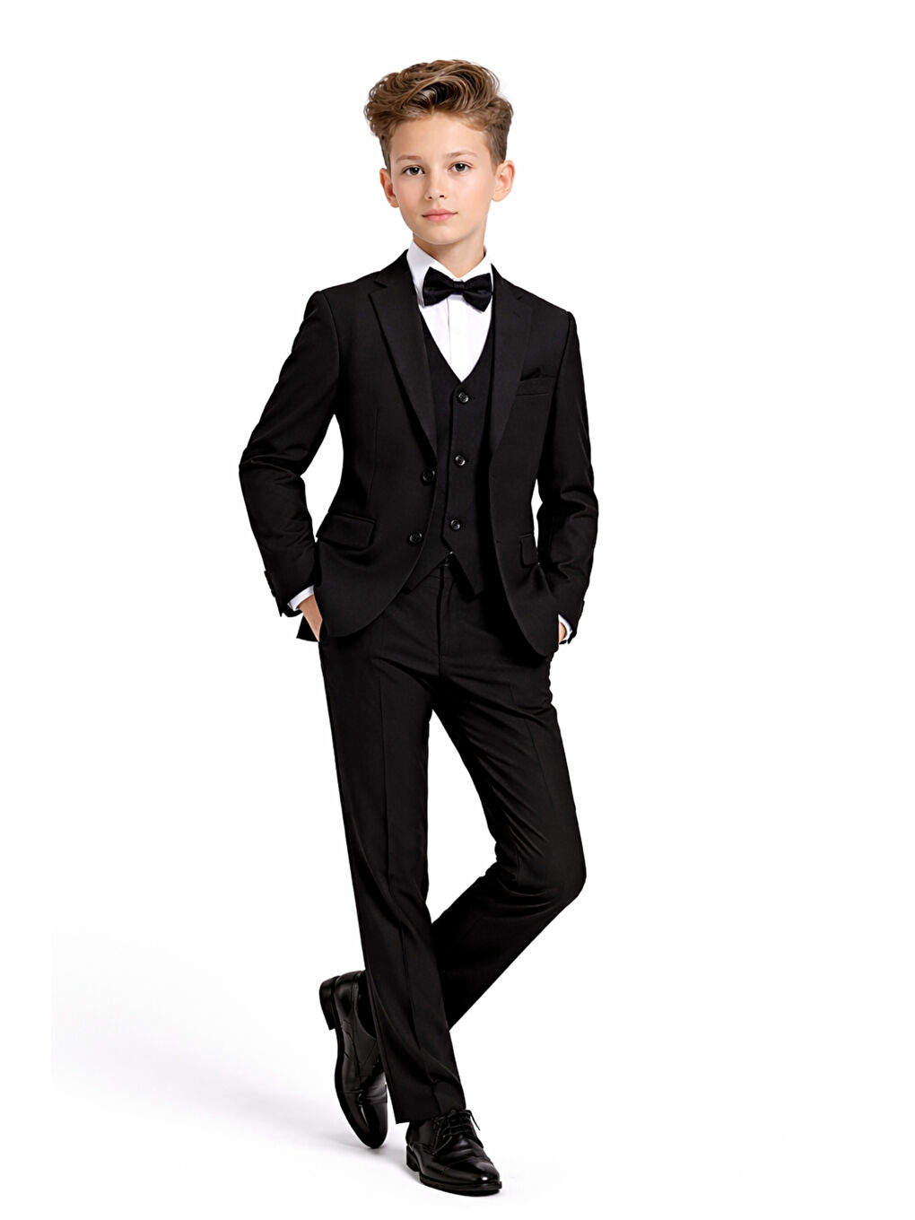 Siyah Erkek Çocuk Slim Fit Premium Damatlık Smokin Takım Elbise Ak4000-3