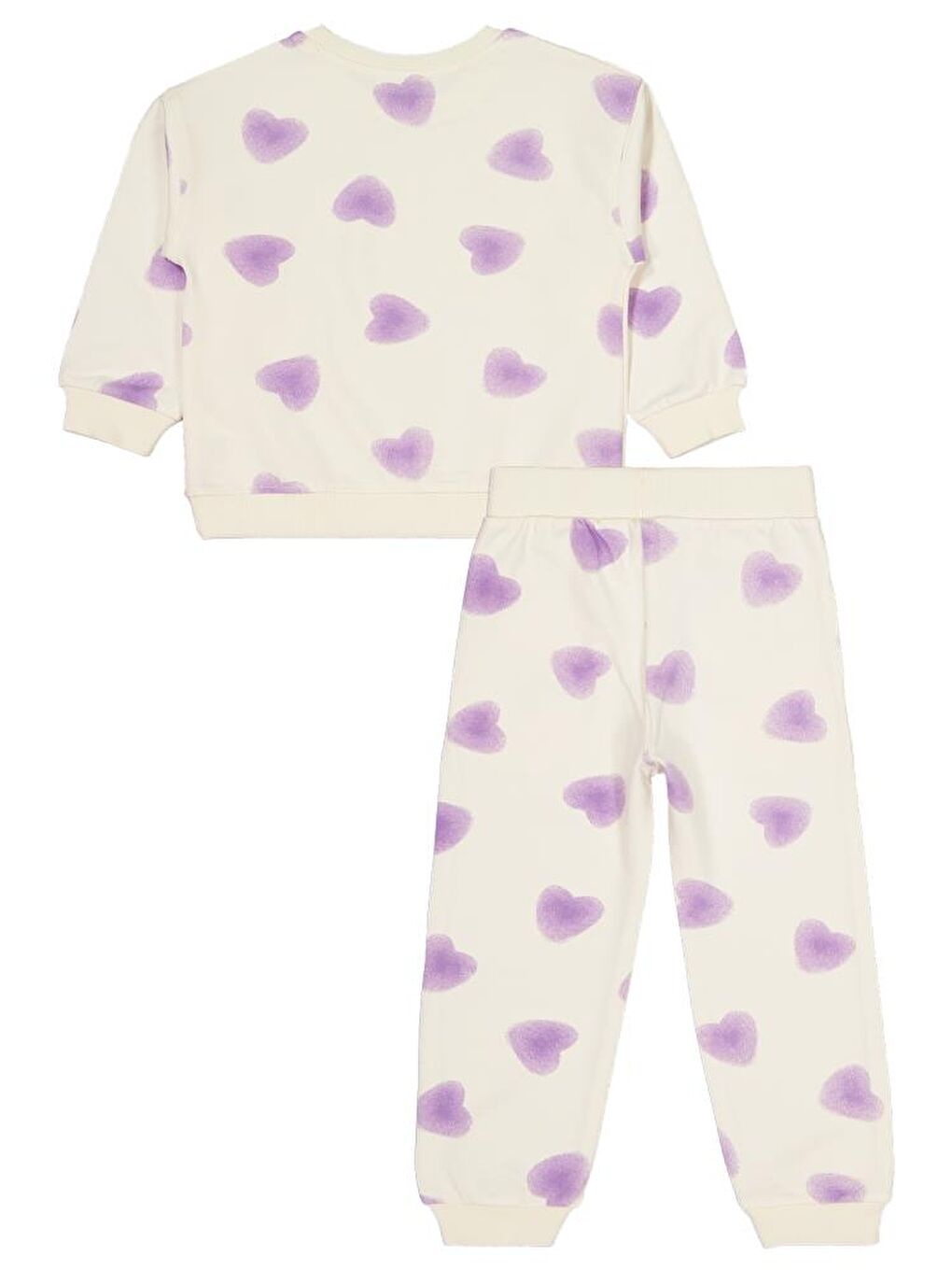 Girls Kalp Baskılı 2-5 Yaş Eşofman Takımı - Ekru 3-4 Yaş-1