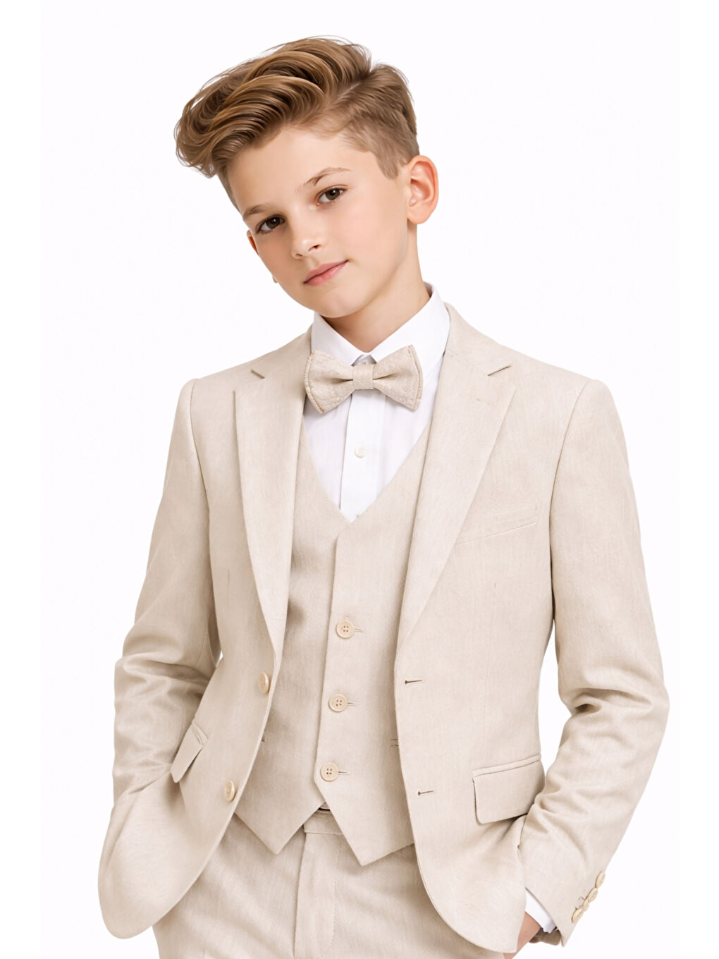Bej Erkek Çocuk Slim Fit Premium Damatlık Smokin Takım Elbise Ak4000-3