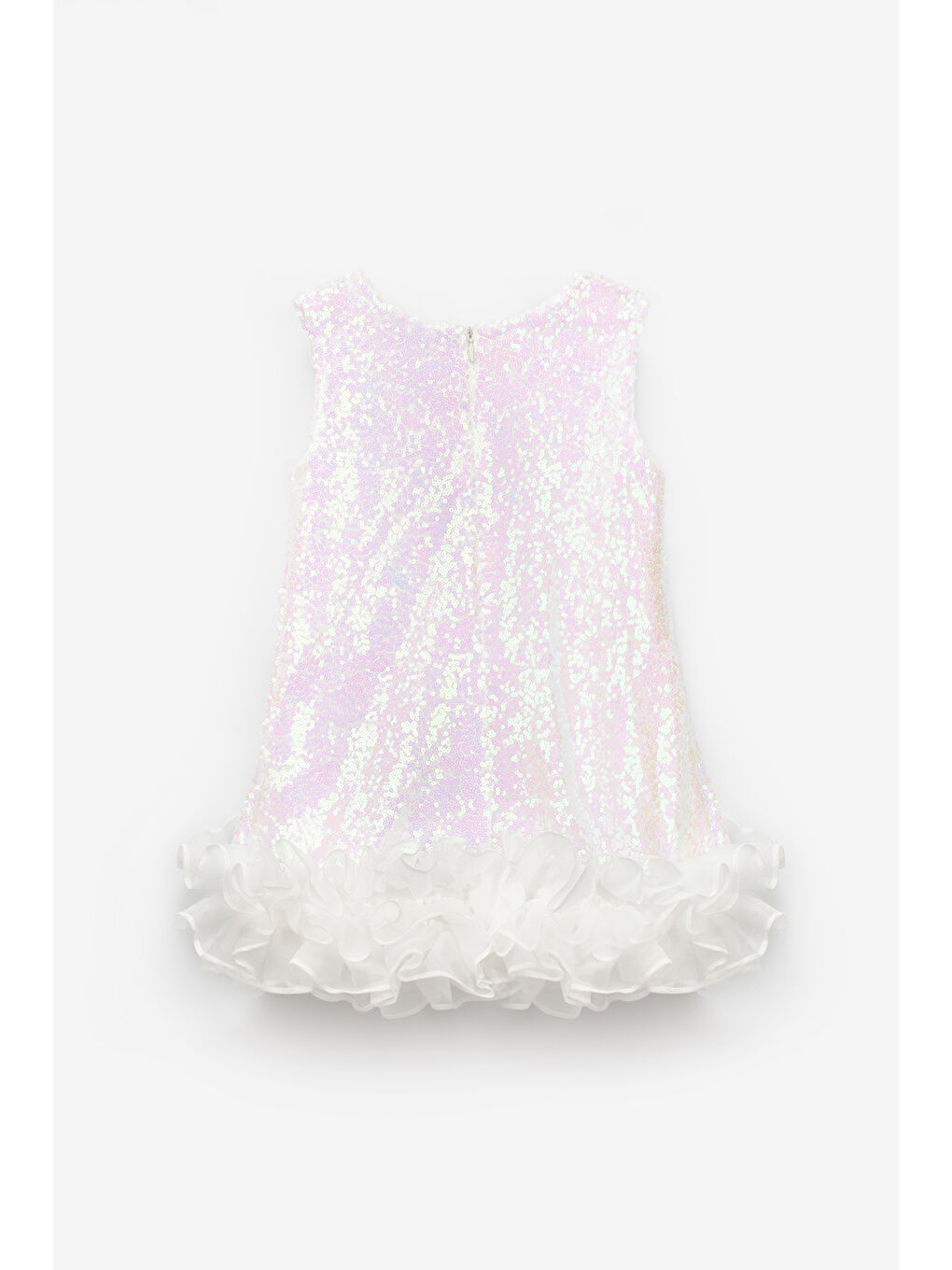 Beyaz Pullu Etek Ucu Fırfırlı Kız Çocuk Elbise - Kinsey-3