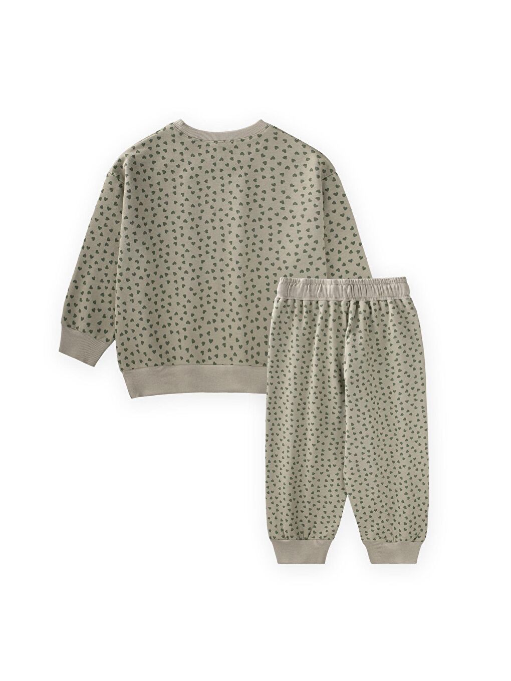 Yeşil Sweatshirt Takım 2-8 Yaş Kalp Desen-1