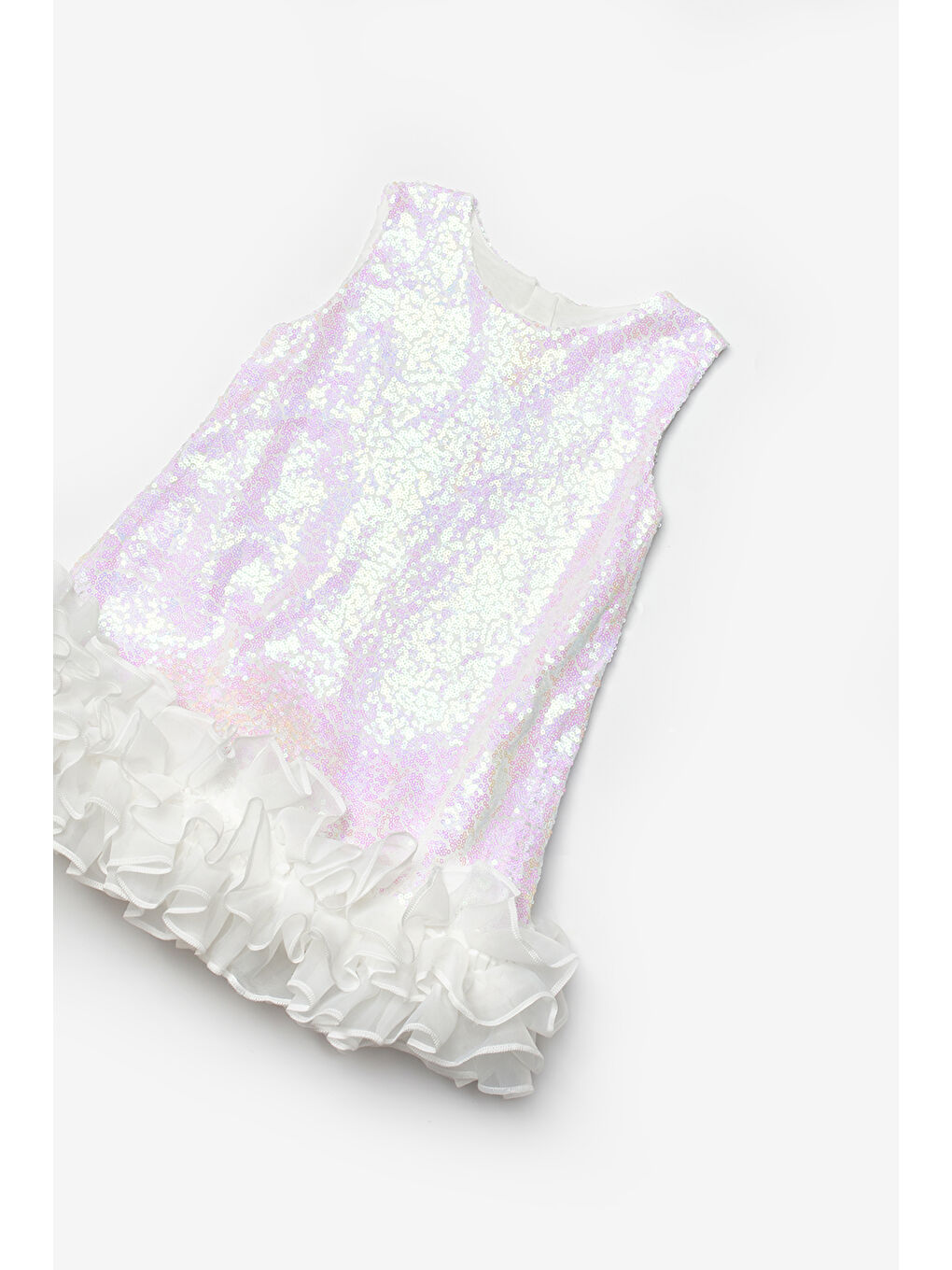 Beyaz Pullu Etek Ucu Fırfırlı Kız Çocuk Elbise - Kinsey-4