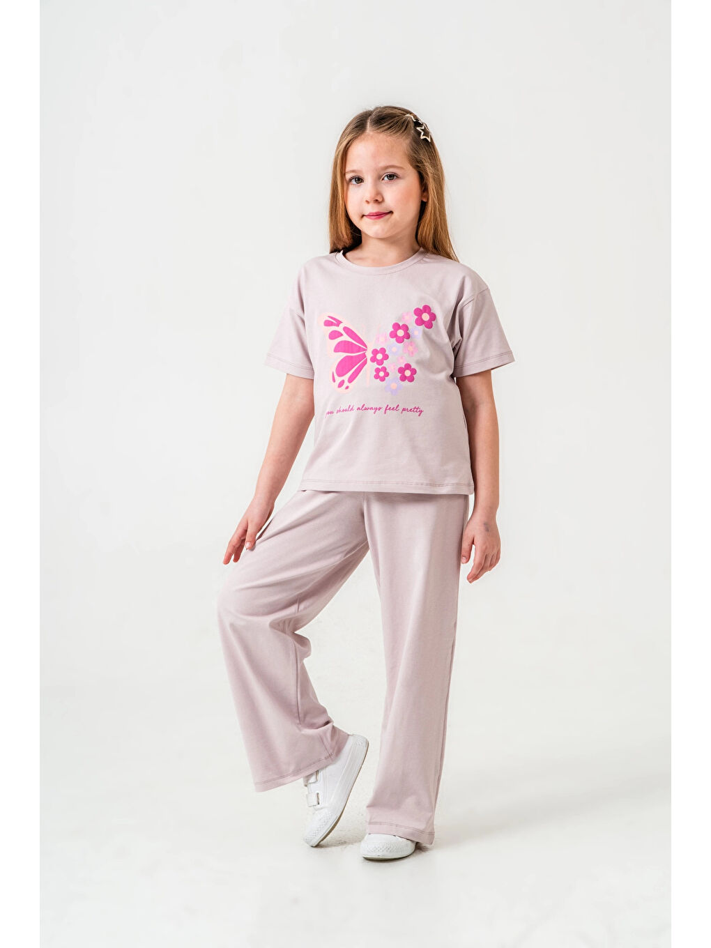 Lila Kelebek Baskılı Kız Çocuk Takım 034
