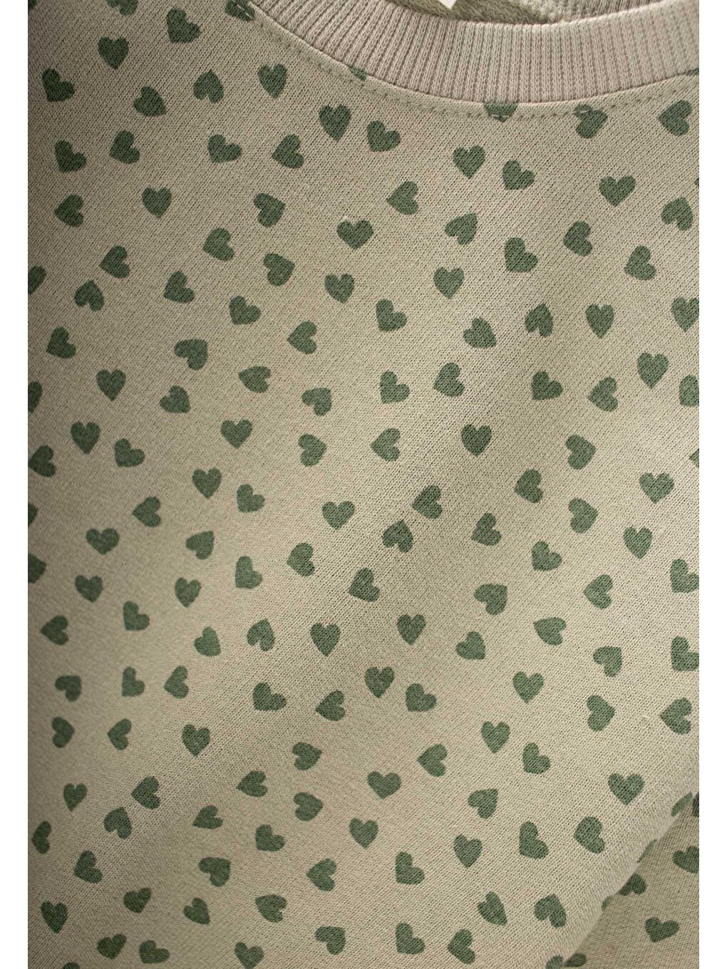 Yeşil Sweatshirt Takım 2-8 Yaş Kalp Desen-2