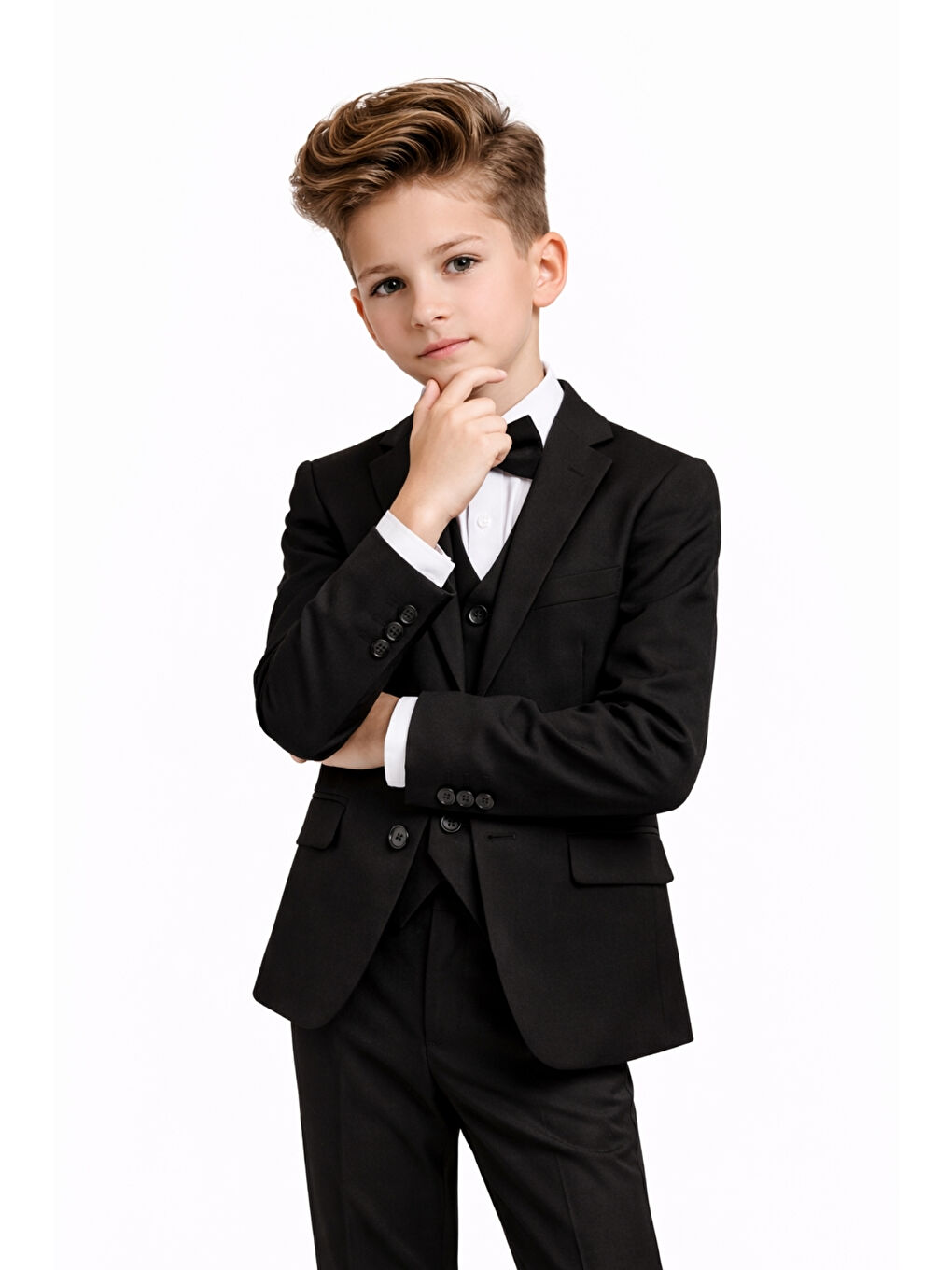 Siyah Erkek Çocuk Slim Fit Premium Damatlık Smokin Takım Elbise Ak4000-4