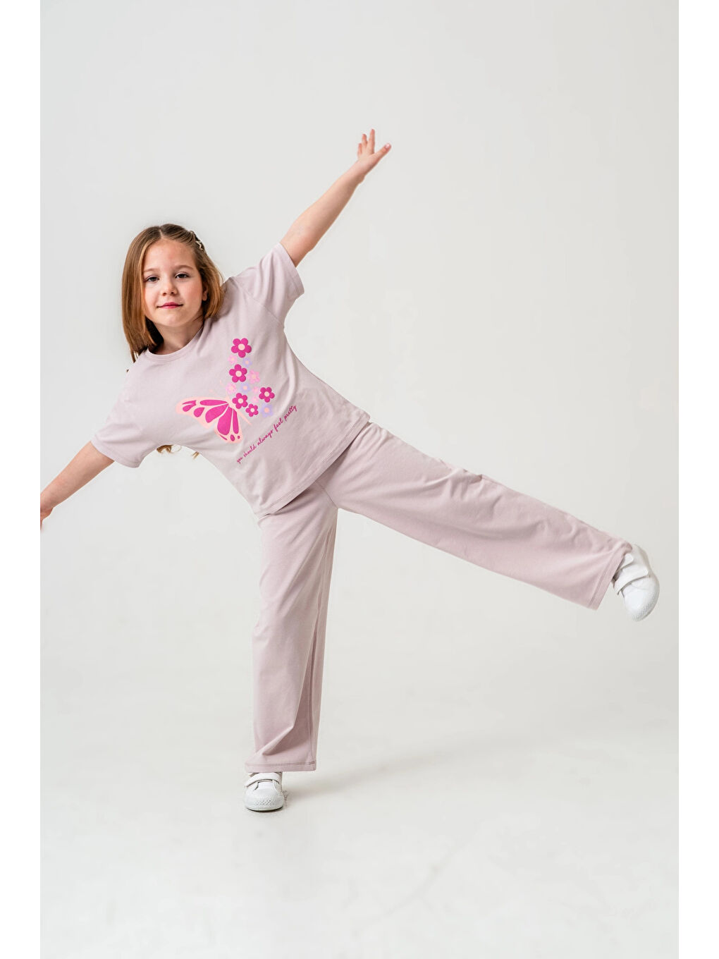 Lila Kelebek Baskılı Kız Çocuk Takım 034-3