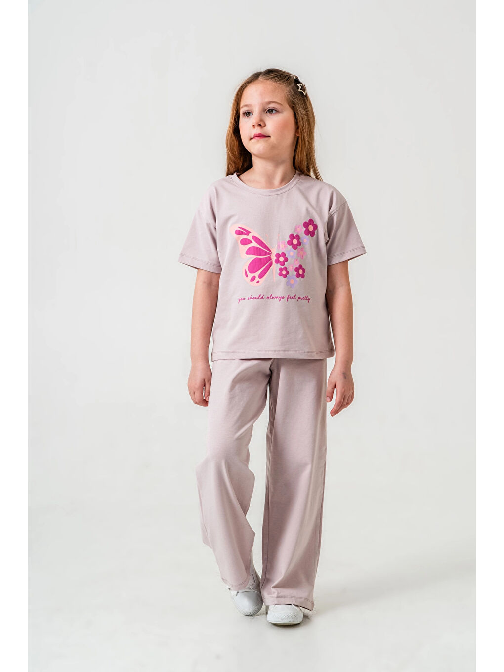 Lila Kelebek Baskılı Kız Çocuk Takım 034-4