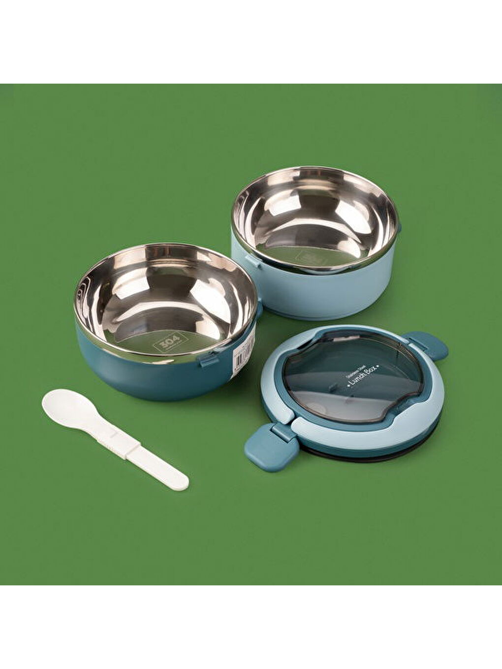 Tantioni Yuvarlak 2 Katlı Çatal ve Kaşıklı Yemek Taşıma Kabı - Mavi - 850 ml