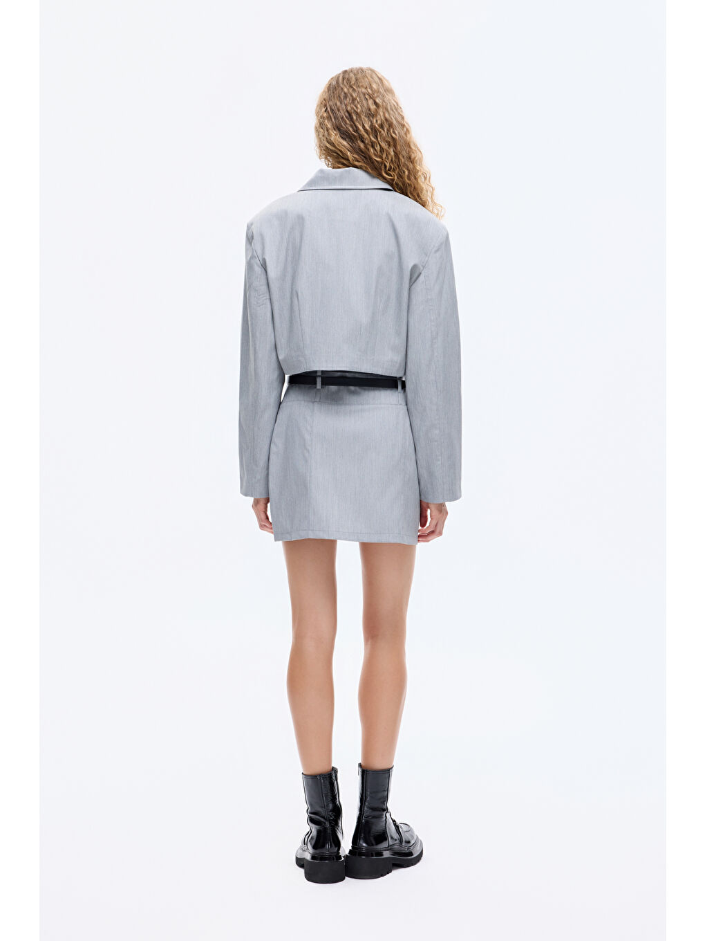 Gömlek Yaka Fermuarlı Kısa Ceket Gri-4