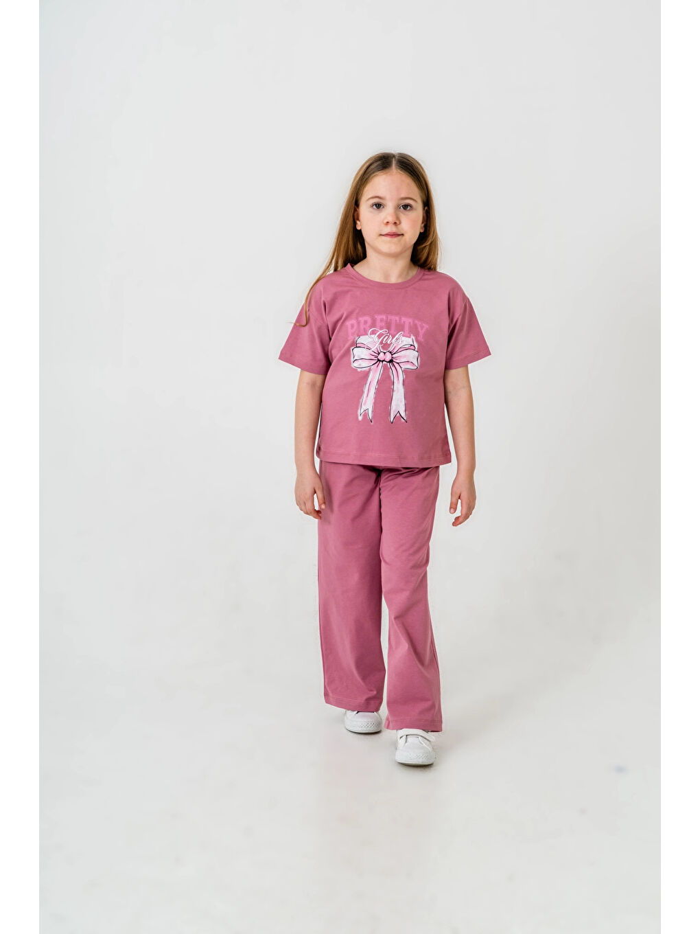 Kırmızı Pretty Girl Baskılı Kız Çocuk Takım 033