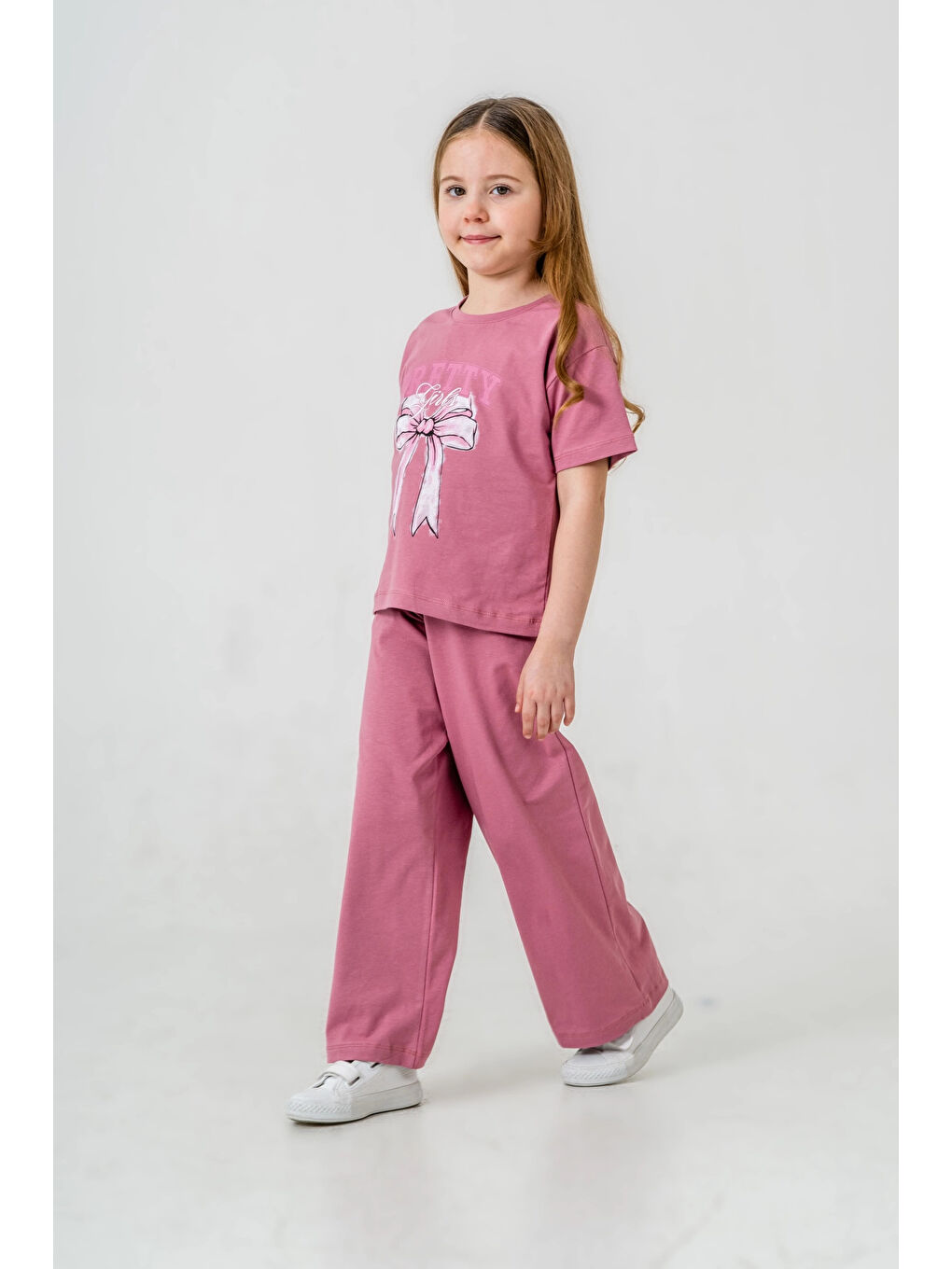 Kırmızı Pretty Girl Baskılı Kız Çocuk Takım 033-1