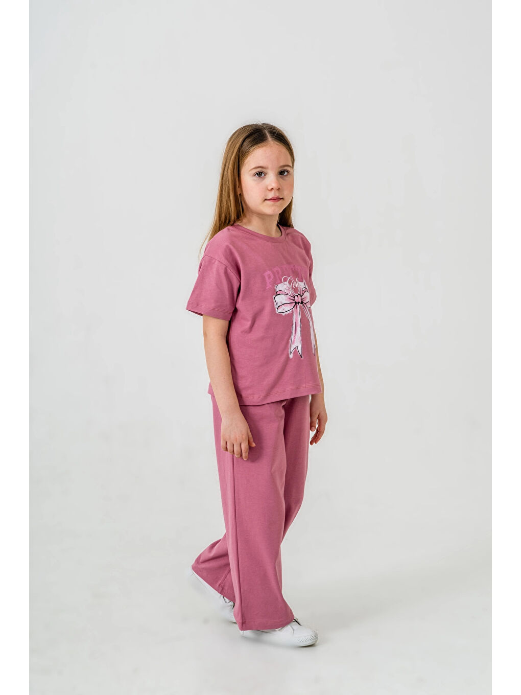 Kırmızı Pretty Girl Baskılı Kız Çocuk Takım 033-2