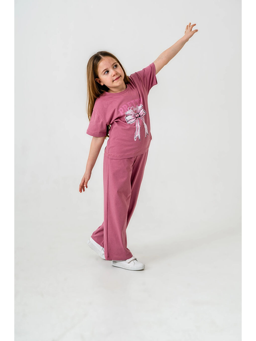 Kırmızı Pretty Girl Baskılı Kız Çocuk Takım 033-3