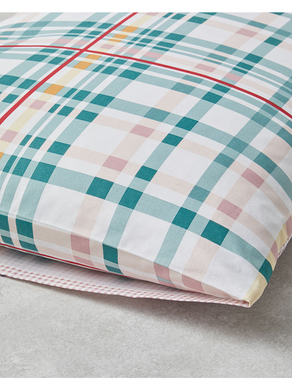 Geo Plaid Pamuklu 2'li Yastık Kılıfı 50x70 cm Yeşil-Pembe-3