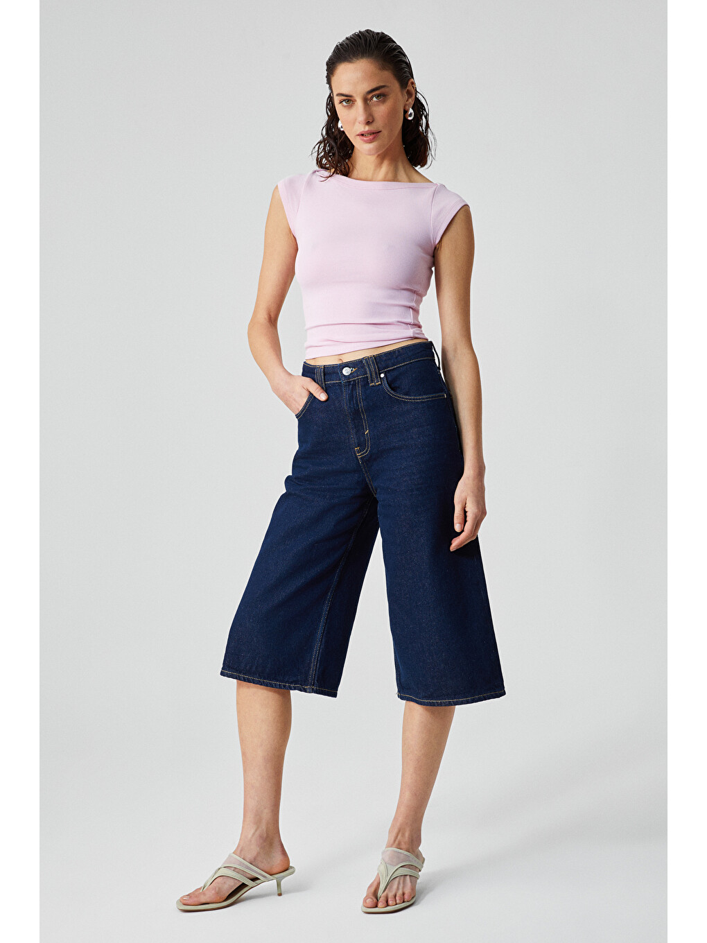 Pembe NOEMI Kadın Balerin Yaka Kısa Kol Slim Fit Ribanalı PEMBE Bluz-3