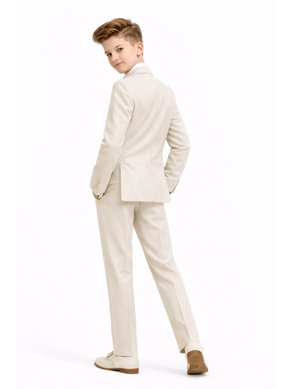Bej Erkek Çocuk Slim Fit Premium Damatlık Smokin Takım Elbise Ak4000-4