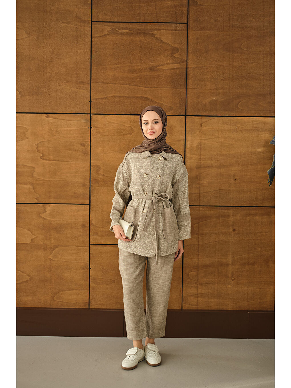 Bej Kadın Kadın Çift Düğmeli Takım Vizon-2