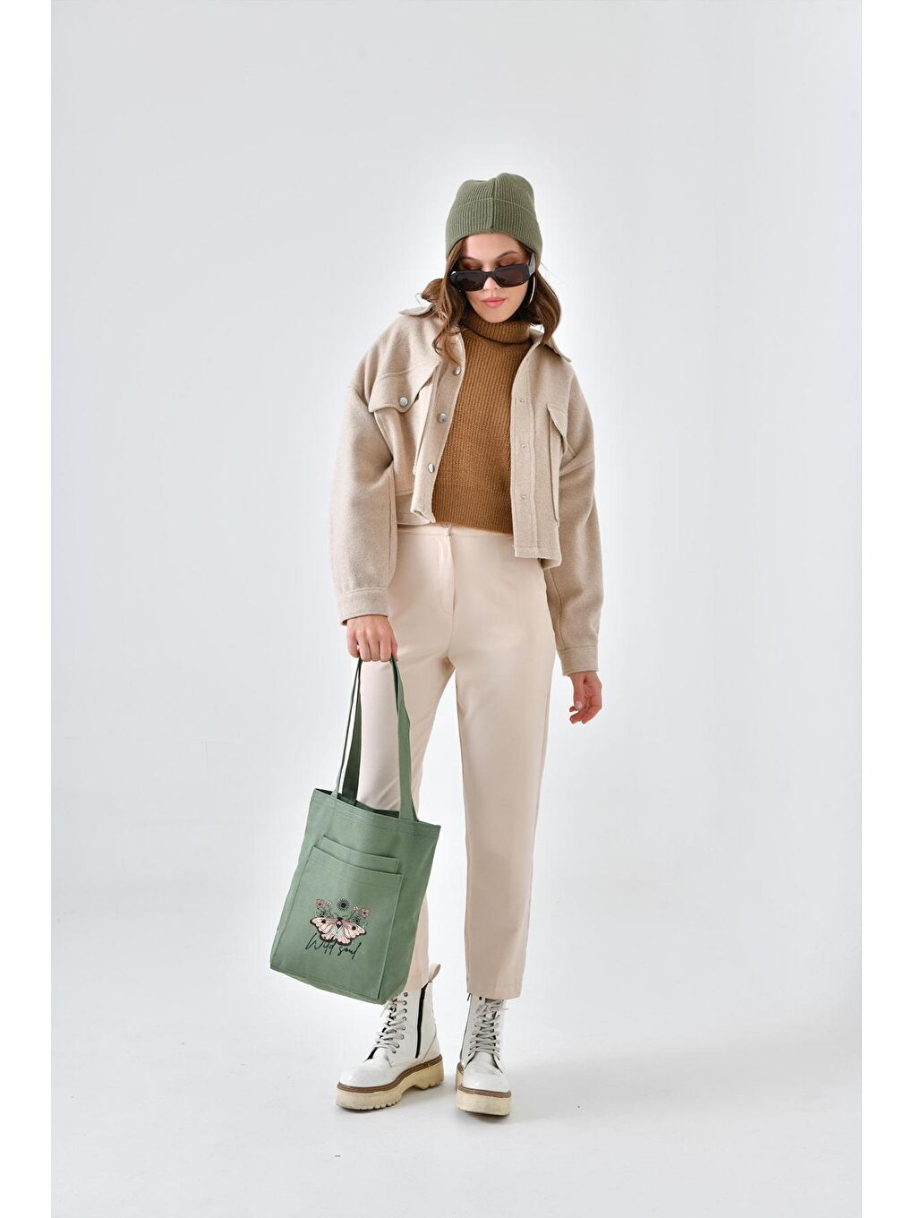 2 Cepli Wild Soul Baskılı Mint Yeşili Gabardin Çanta-6