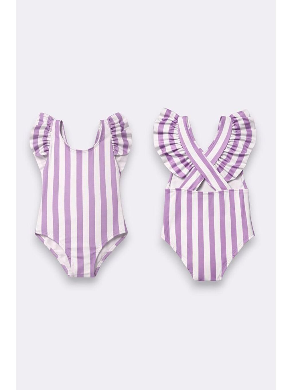 Lila Kız Çocuk Fırfır Detaylı Tasarım Çapraz Askılı Mayo 12733