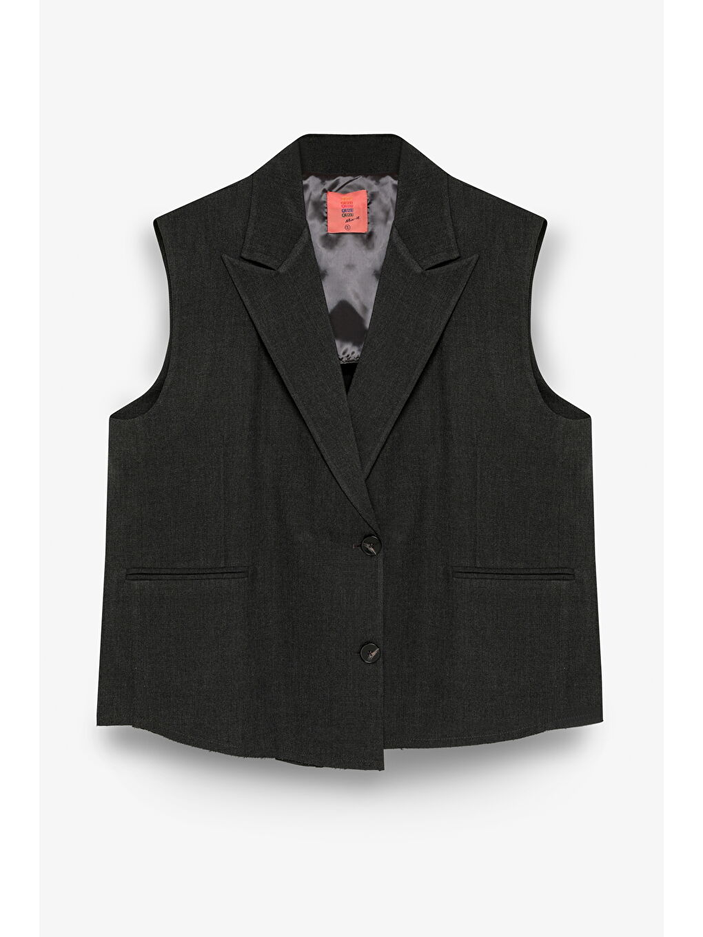 Kruvaze Yaka Sırtı Şerit Detaylı Yelek Ceket Antrasit-1