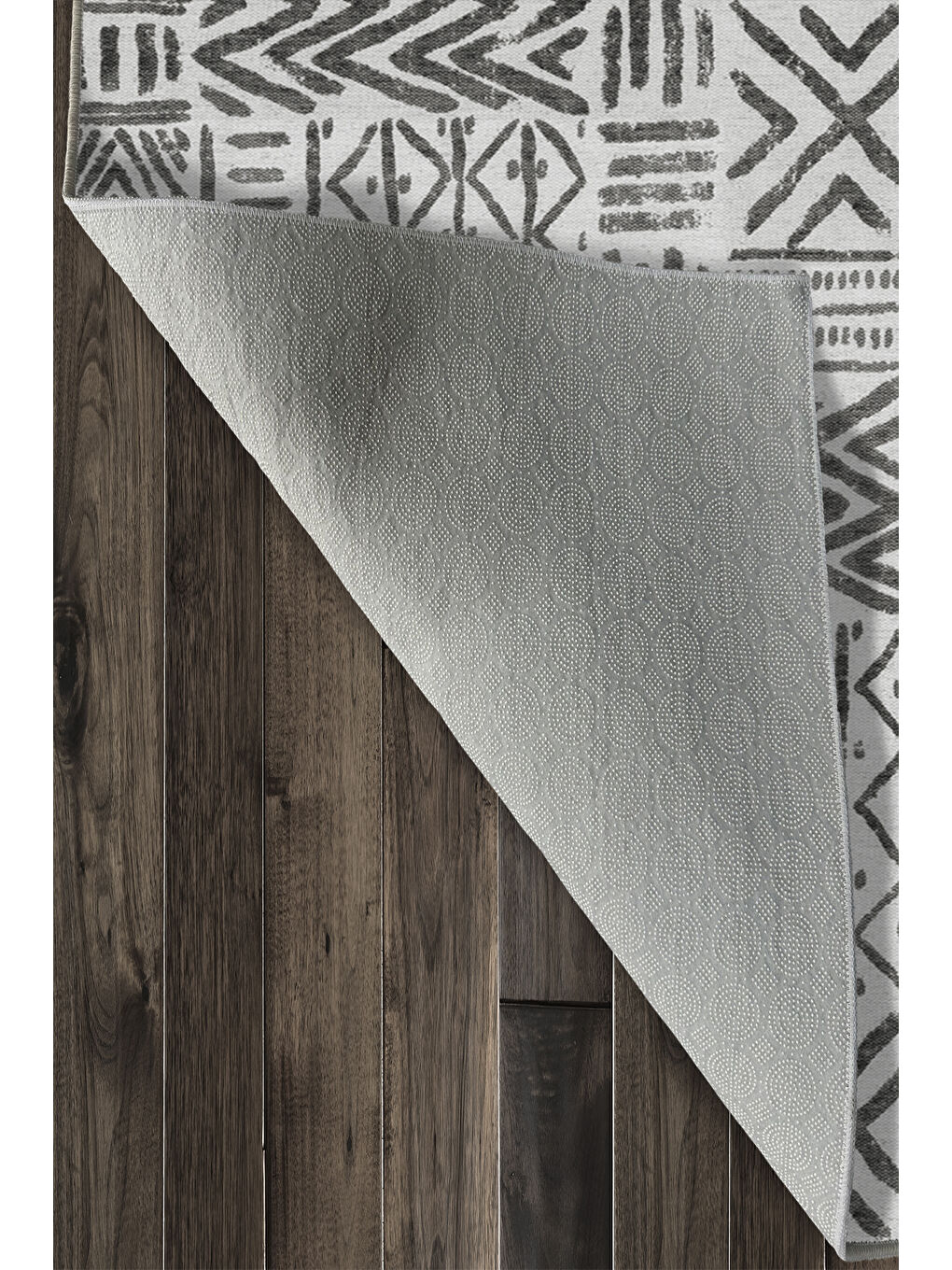 Gri Dekoratif Özel Tasarım Yıkanabilir İnce Kaymaz Tabanlı Modern Halı KECE FR48-4