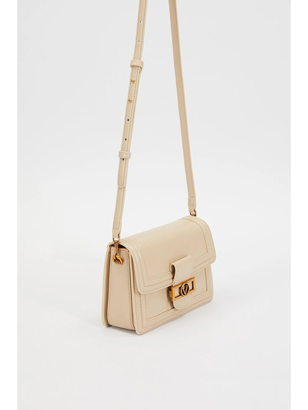 Ekru Levidor Çift Bölme ve Askılı Sert Deri Premium Çanta 930240 Krem-1