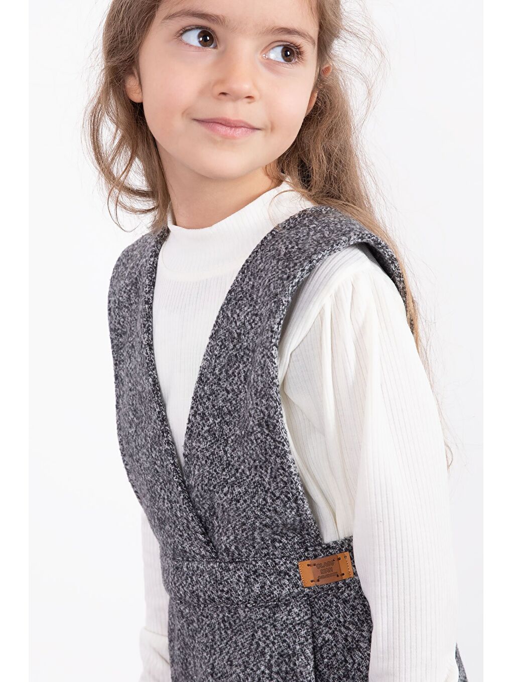 Koyu Gri Kız Çocuk Melanj Krem Badili Salopet Takım 22695-3