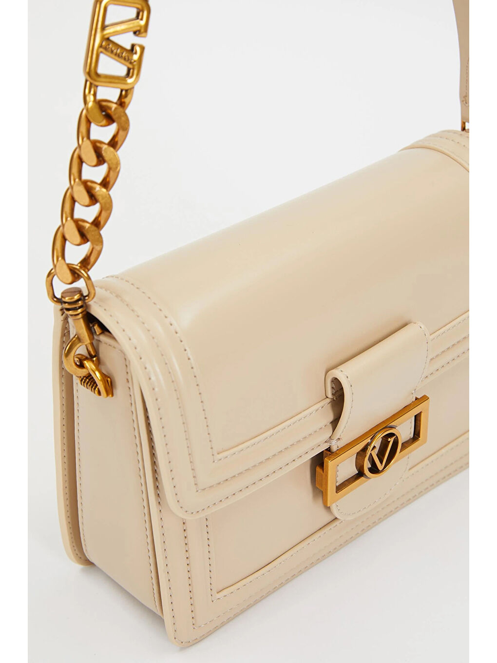 Ekru Levidor Çift Bölme ve Askılı Sert Deri Premium Çanta 930240 Krem-2