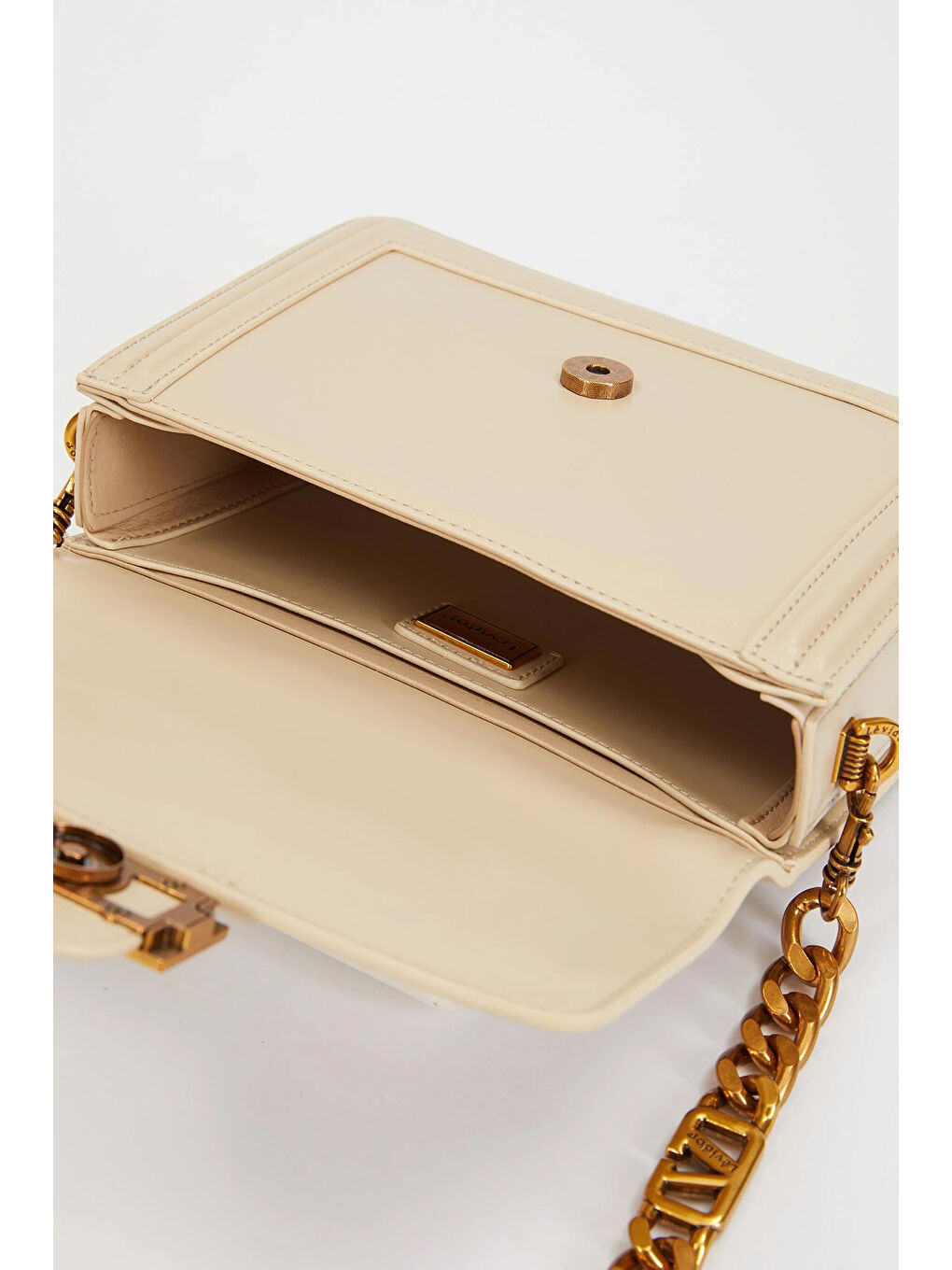 Ekru Levidor Çift Bölme ve Askılı Sert Deri Premium Çanta 930240 Krem-3