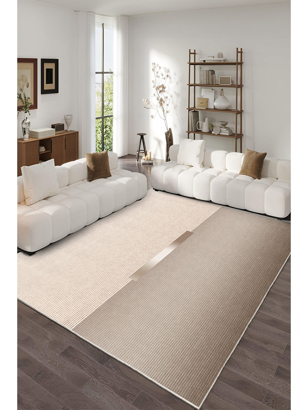 Kahverengi Dekoratif Özel Tasarım Yıkanabilir İnce Kaymaz Tabanlı Modern Halı KECE FR45