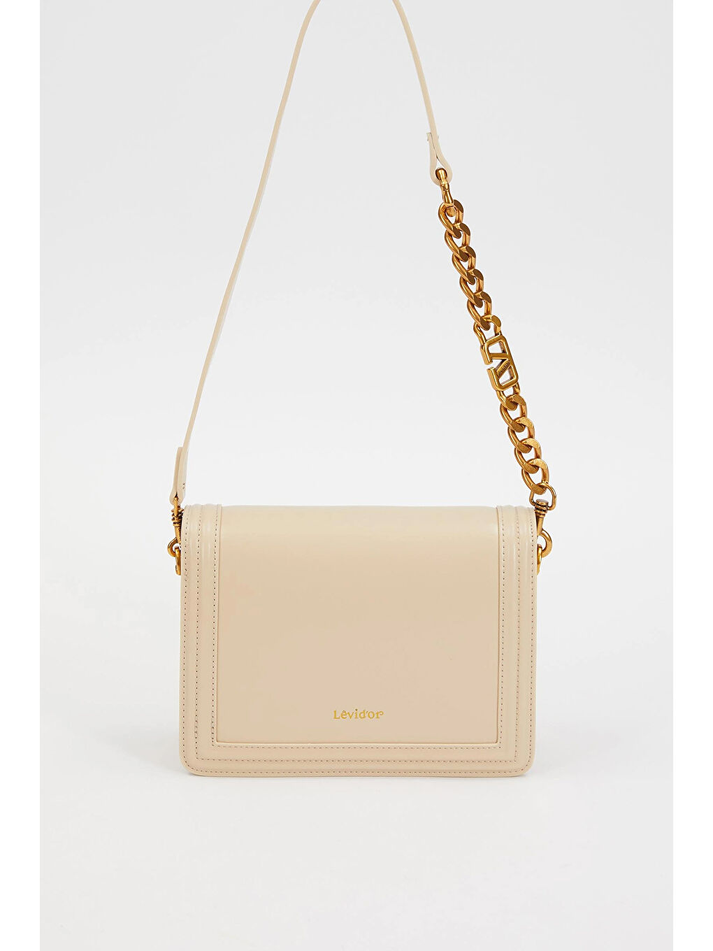 Ekru Levidor Çift Bölme ve Askılı Sert Deri Premium Çanta 930240 Krem-4