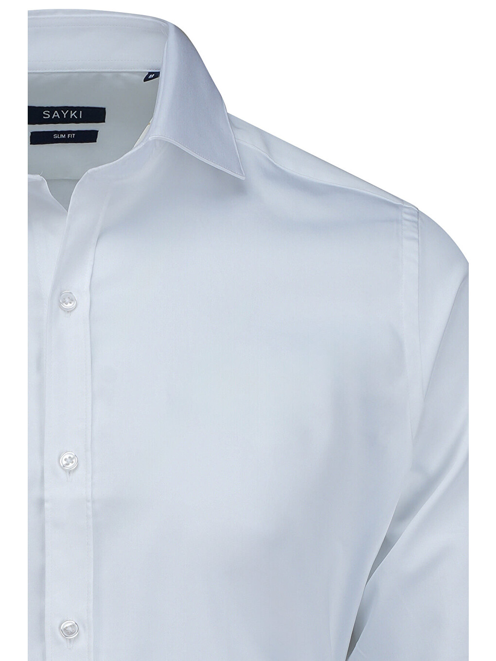 Beyaz Slim Fit Açık İtalyan Yaka Pamuklu Saten Uzun Kollu Gömlek-2